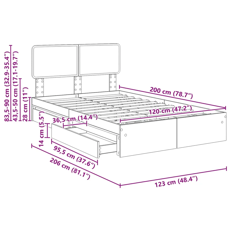 Lit de Rangement Chêne fumé 120 x 200 cm Bois d'ingénierie - 14