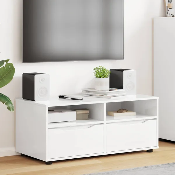 Meuble TV Blanc brillant 100 x 48 x 43 cm Bois d'ingénierie