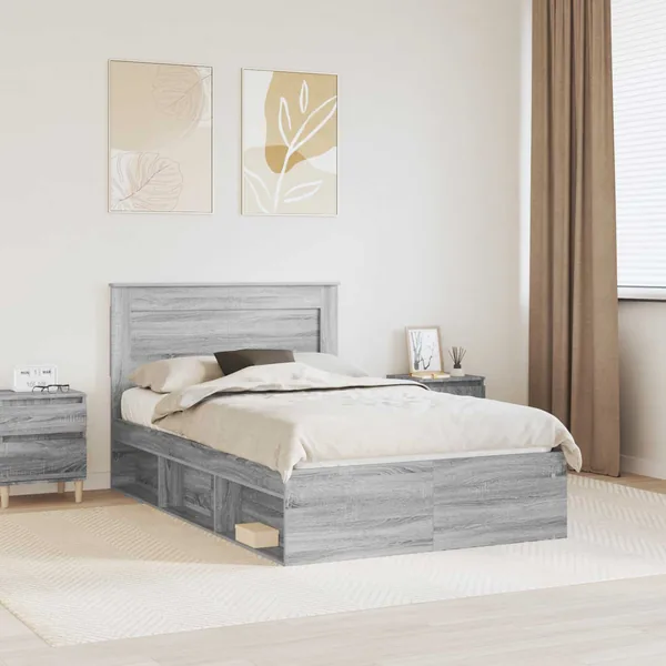 Cadre de lit avec tiroir Gris Sonoma 135 x 190 cm Pin massif