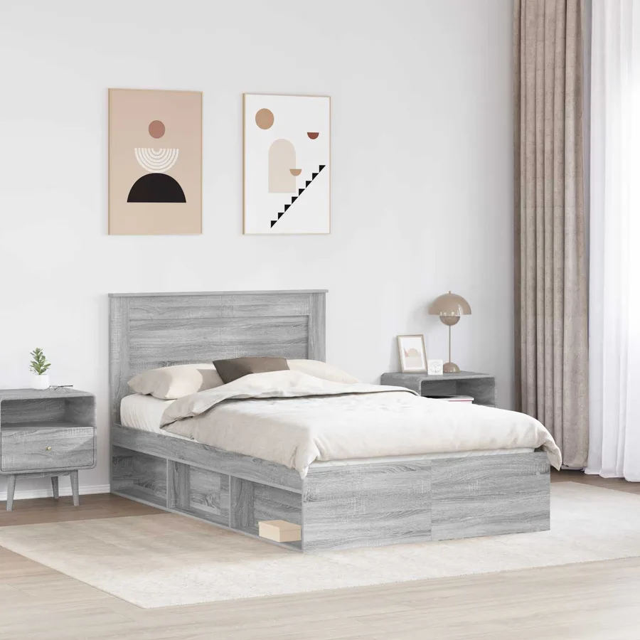 Cadre de lit avec tiroir Gris Sonoma 135 x 190 cm Pin massif - 3