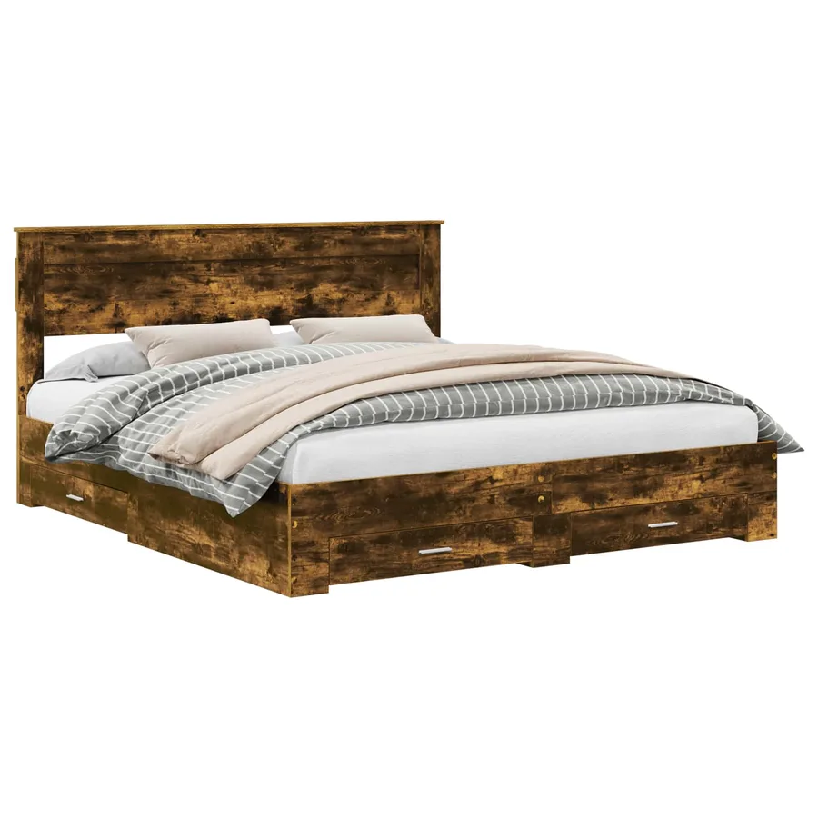Cadre de lit Chêne fumé 200 x 200 cm Bois d'ingénierie - 2