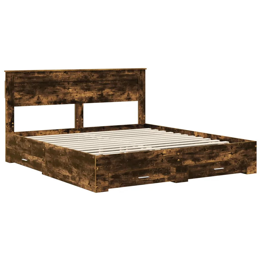 Cadre de lit Chêne fumé 200 x 200 cm Bois d'ingénierie - 4