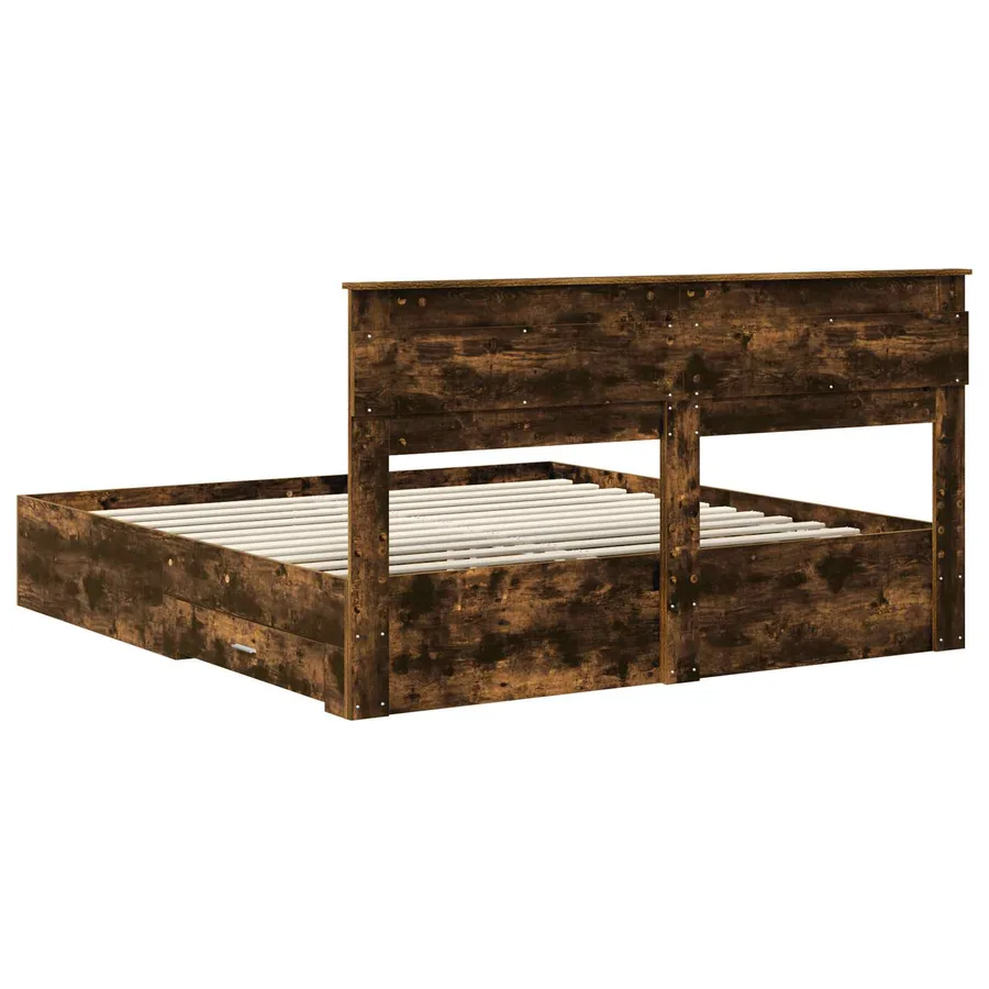 Cadre de lit Chêne fumé 200 x 200 cm Bois d'ingénierie - 8