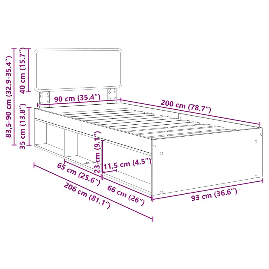 Cadre de lit avec tête de lit Chêne fumé 90 x 200 cm Pin massif - 13