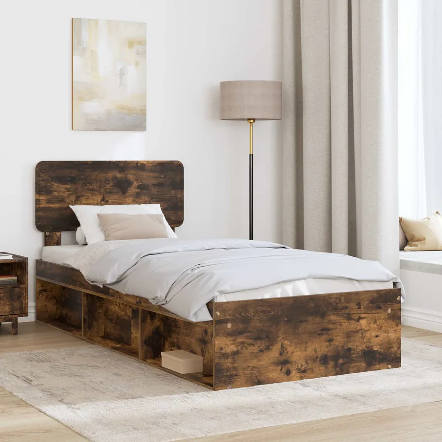 Cadre de lit avec tête de lit Chêne fumé 90 x 200 cm Pin massif - 3