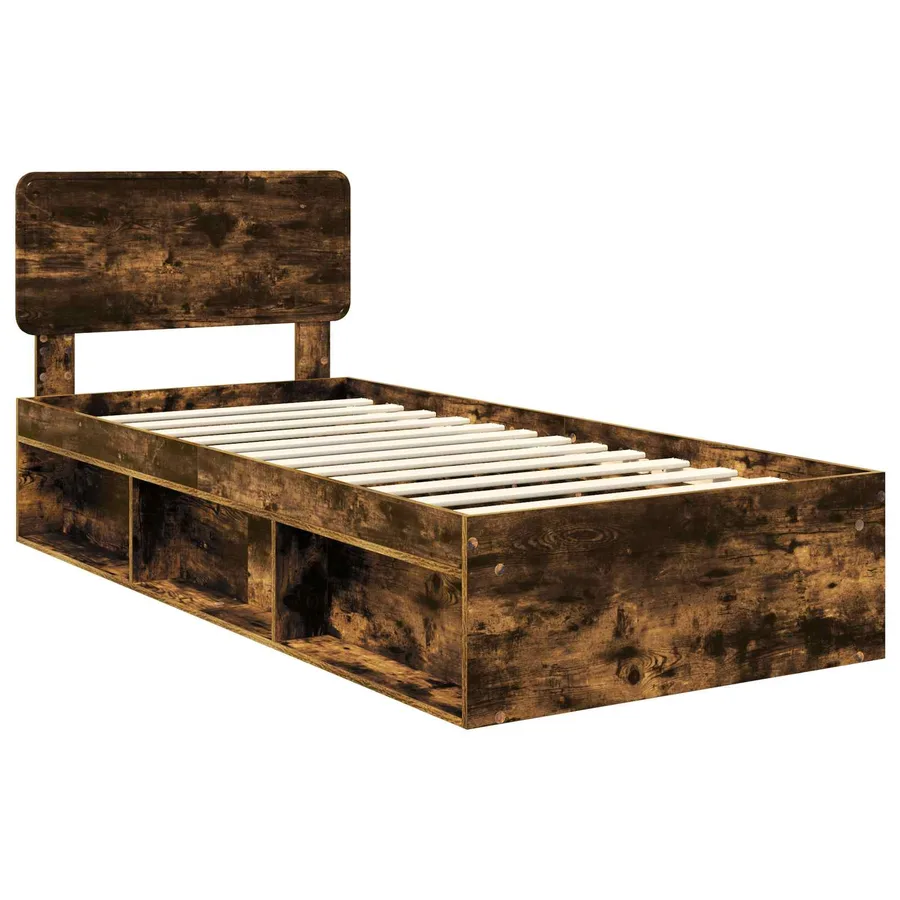Cadre de lit avec tête de lit Chêne fumé 90 x 200 cm Pin massif - 4