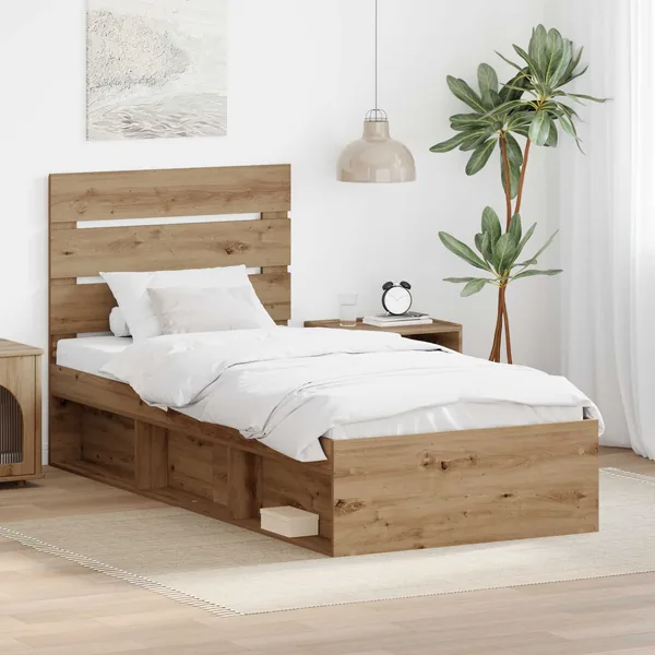 Cadre de lit Chêne artisan 90 x 190 cm Bois de pin massif