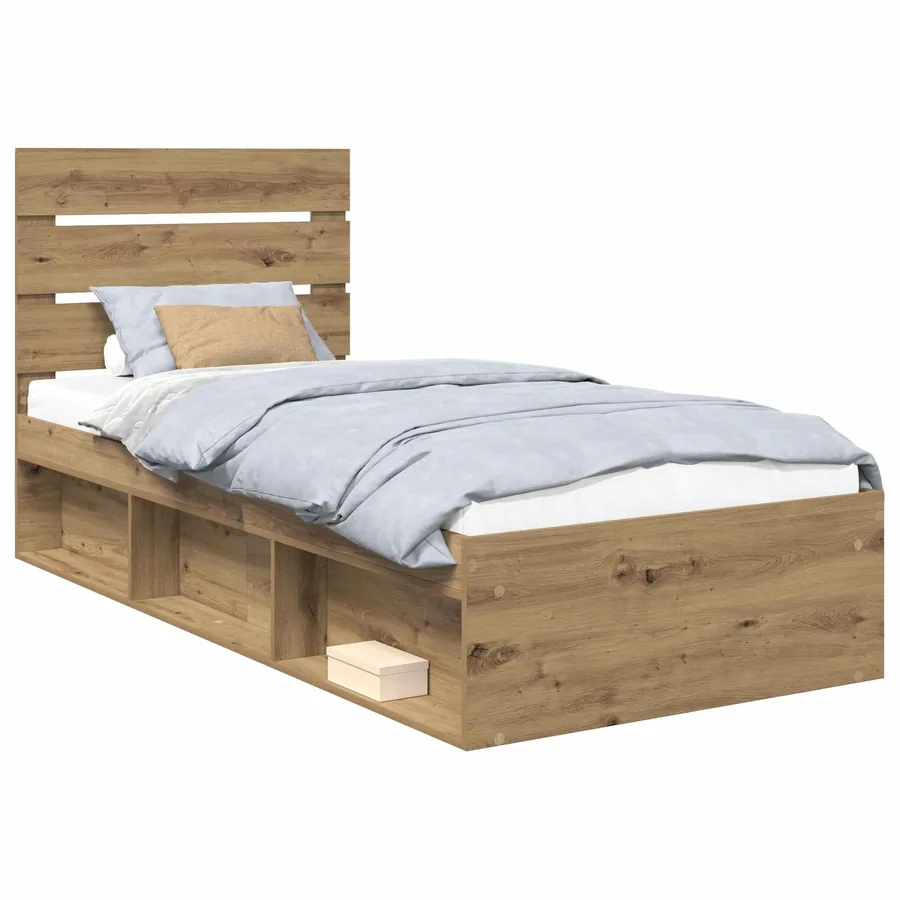Cadre de lit Chêne artisan 90 x 190 cm Bois de pin massif - 2