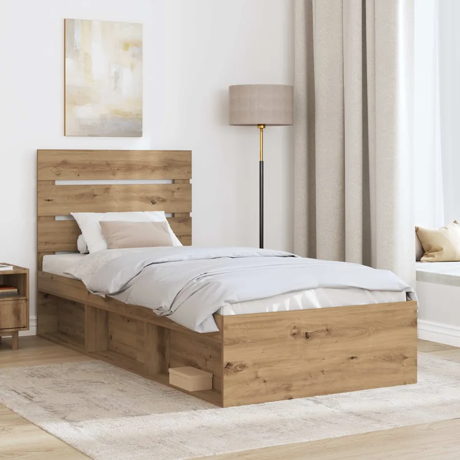 Cadre de lit Chêne artisan 90 x 190 cm Bois de pin massif - 3