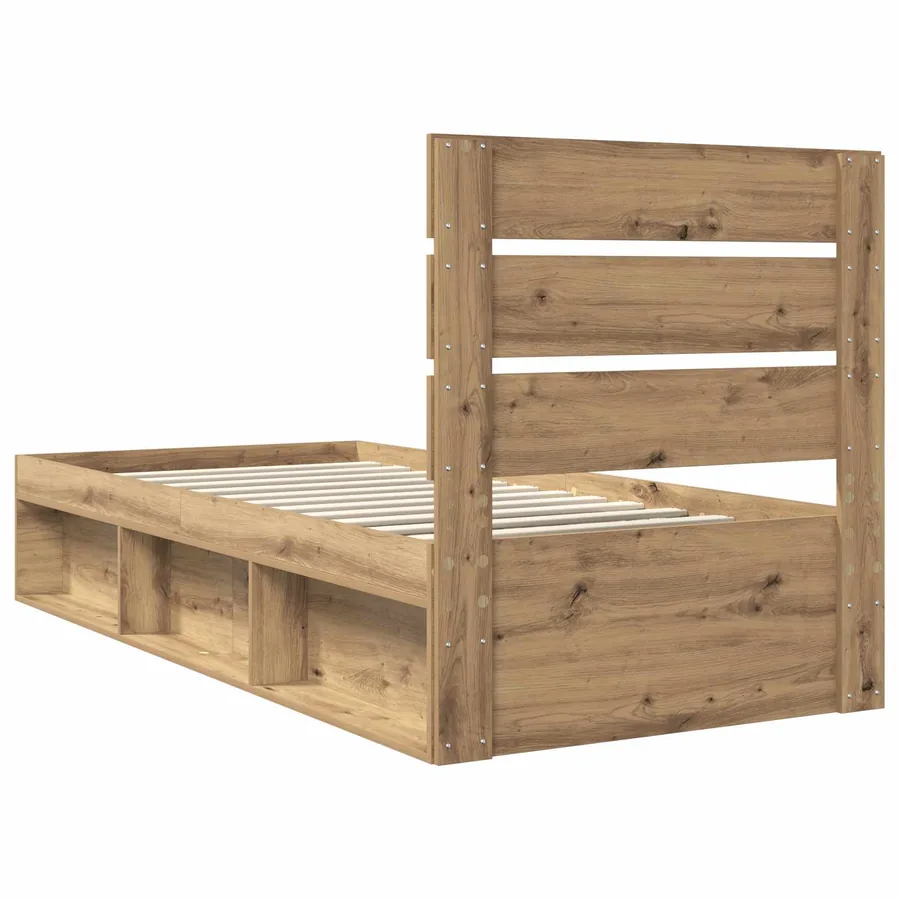 Cadre de lit Chêne artisan 90 x 190 cm Bois de pin massif - 9