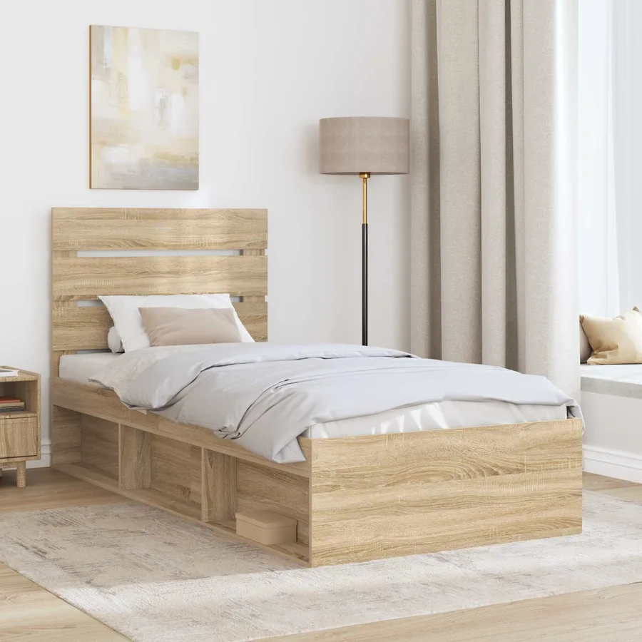 Cadre de lit Chêne Sonoma 90 x 200 cm Bois de pin massif - 3