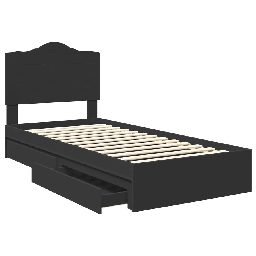 Lit de Rangement avec tiroir Noir 70 x 190 cm Bois d'ingénierie - 5