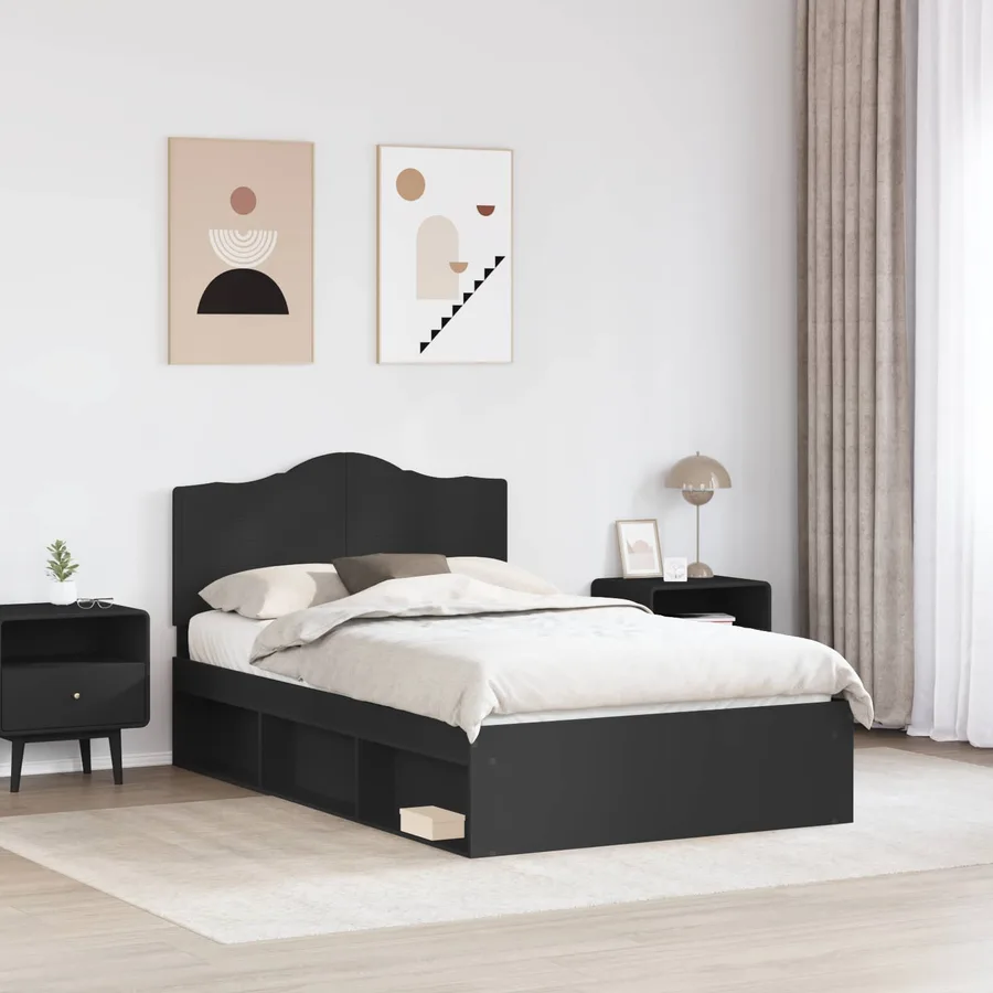 Cadre de lit avec tête de lit Noir 120 x 190 cm Pin massif - 3