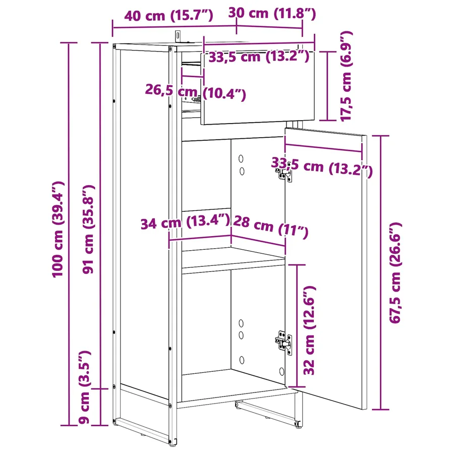 Cabinet de salle de bain Gris Sonoma 40 x 30 x 100 cm - 12
