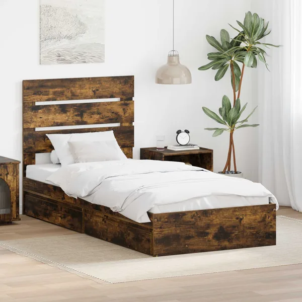 Lit de Rangement Chêne fumé 90 x 200 cm Bois d'ingénierie
