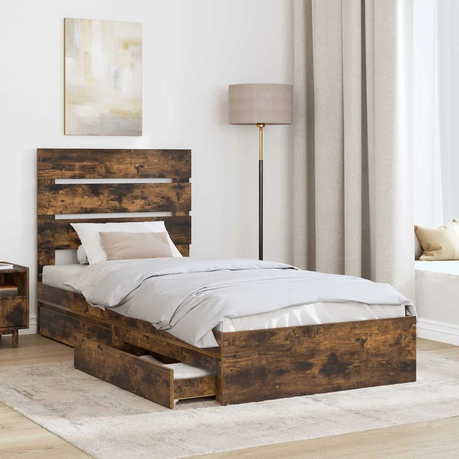 Lit de Rangement Chêne fumé 90 x 200 cm Bois d'ingénierie - 3
