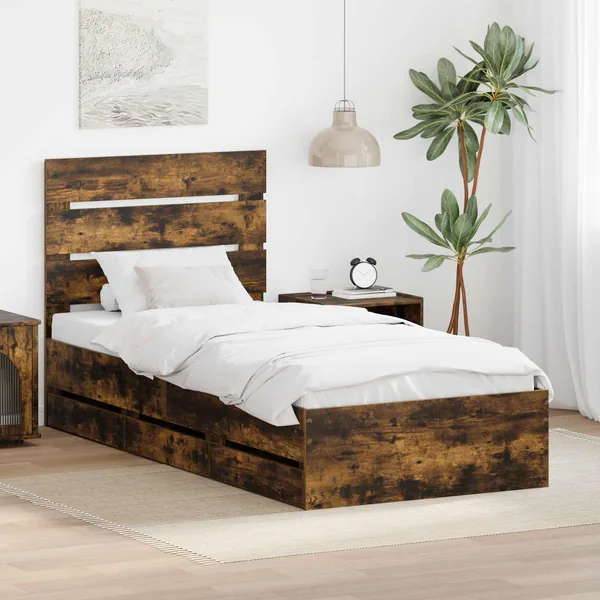 Cadre de lit avec tiroir Chêne fumé 90 x 200 cm Bois Ingénierie