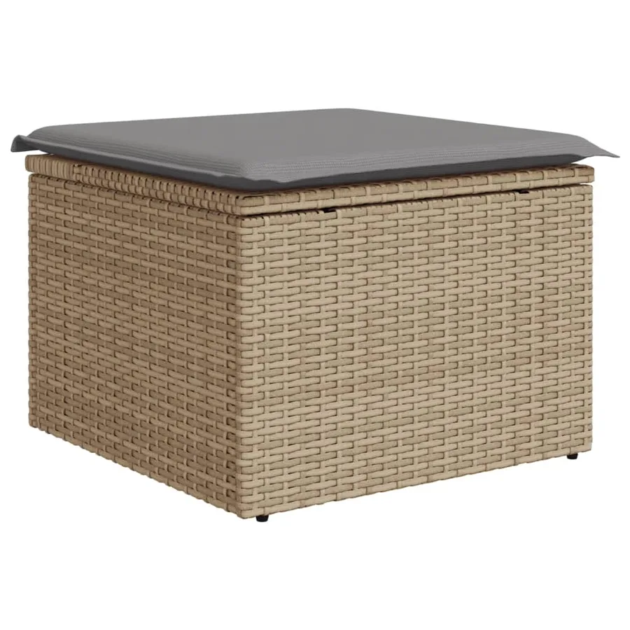 Tabouret de jardin avec coussin beige 55x55x37cm résine tressée - 2