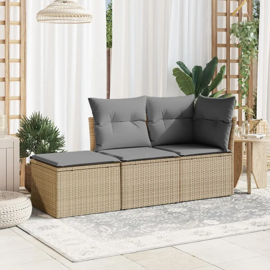 Tabouret de jardin avec coussin beige 55x55x37cm résine tressée - 3