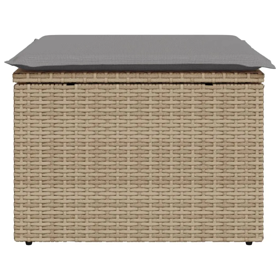 Tabouret de jardin avec coussin beige 55x55x37cm résine tressée - 4