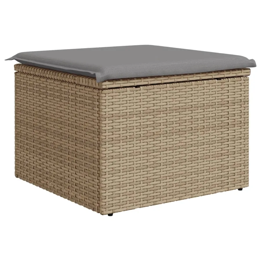 Tabouret de jardin avec coussin beige 55x55x37cm résine tressée - 6