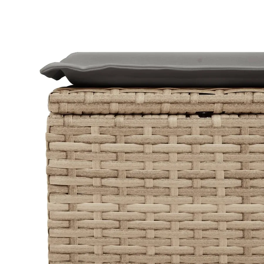 Tabouret de jardin avec coussin beige 55x55x37cm résine tressée - 7