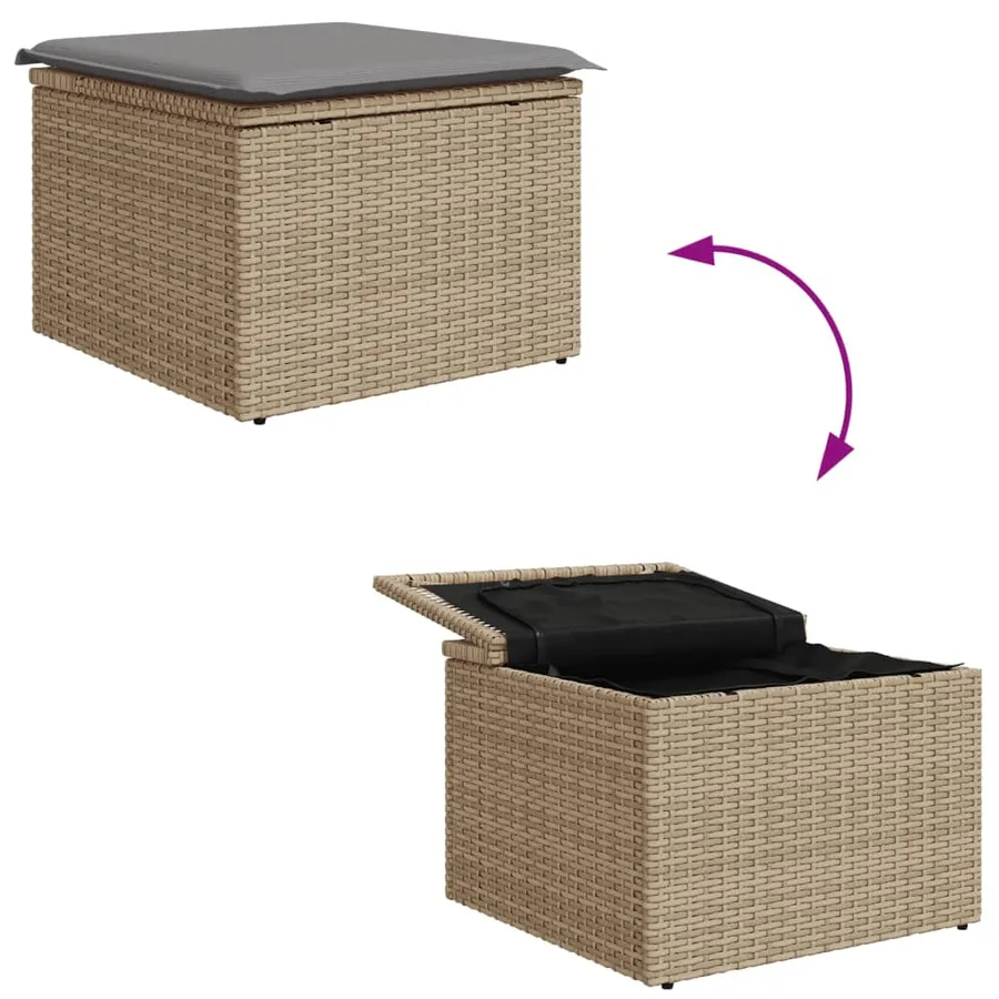 Tabouret de jardin avec coussin beige 55x55x37cm résine tressée - 8