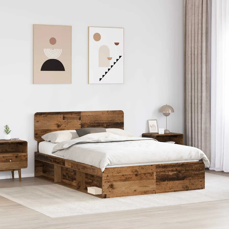 Cadre de lit Bois ancien 140 x 200 cm Pin massif - 3