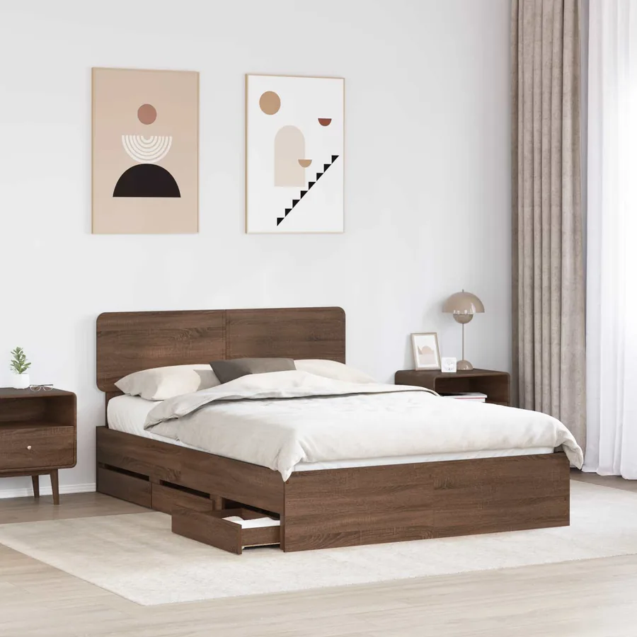 Cadre de lit Chêne brun 140 x 200 cm Bois d’ingénierie - 3