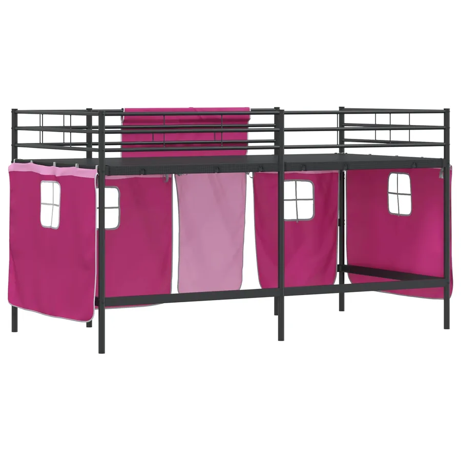 Cadre de Lit Mezzanine pour Enfants avec Rideaux Noir et rose - 10