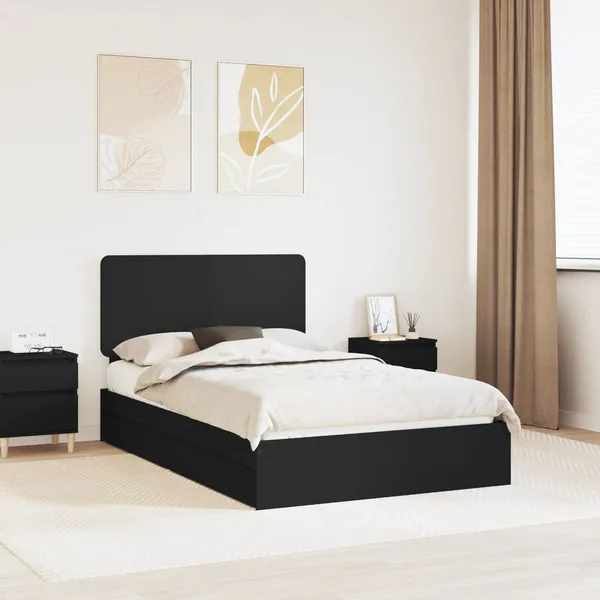 Lit de Rangement Noir 135 x 190 cm Bois d'ingénierie