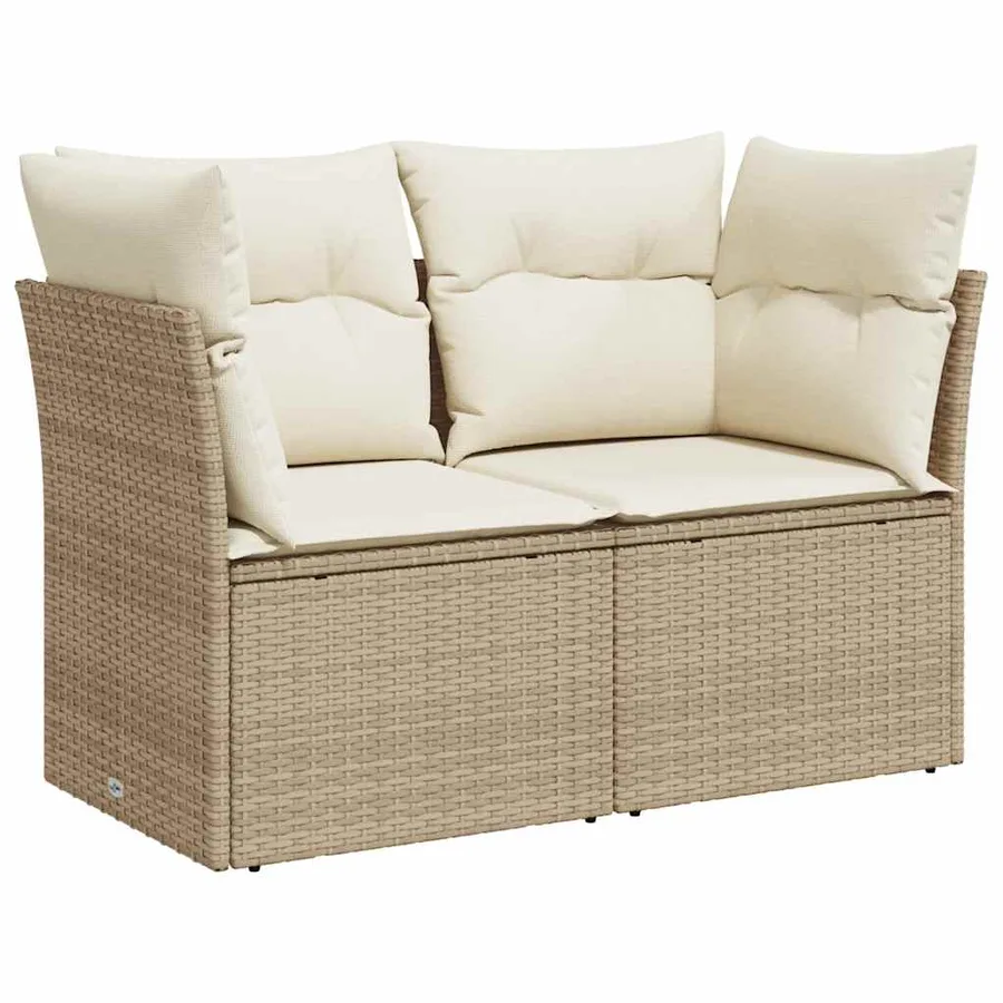 Canapé de jardin avec coussins 2 places beige résine tressée - 2