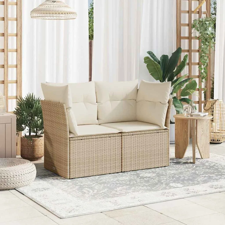 Canapé de jardin avec coussins 2 places beige résine tressée - 3