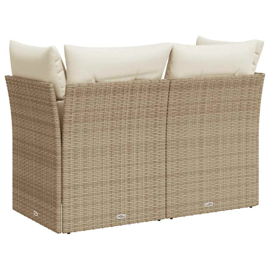 Canapé de jardin avec coussins 2 places beige résine tressée - 6