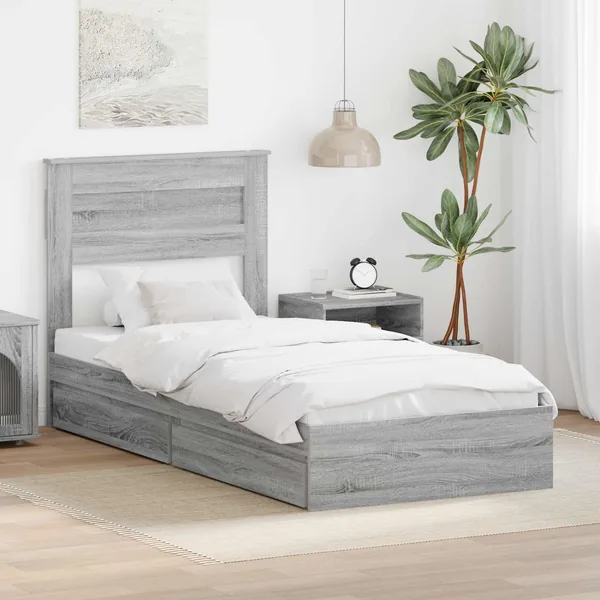 Lit de Rangement Gris Sonoma 100 x 200 cm Bois d'ingénierie