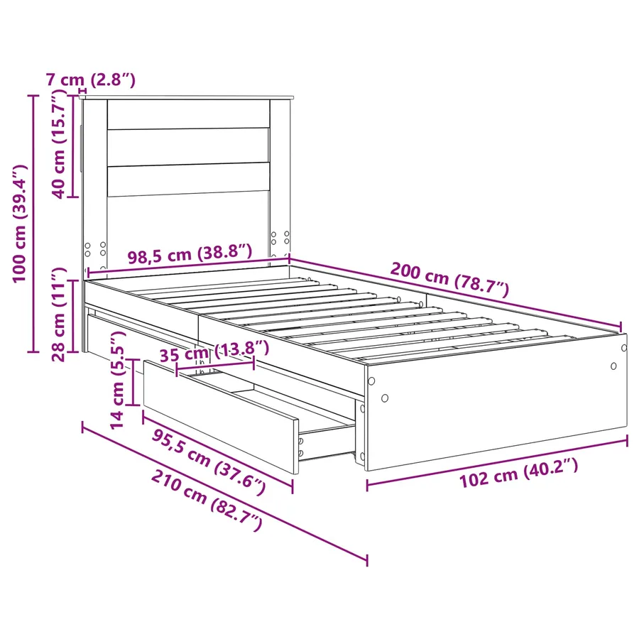 Lit de Rangement Gris Sonoma 100 x 200 cm Bois d'ingénierie - 14