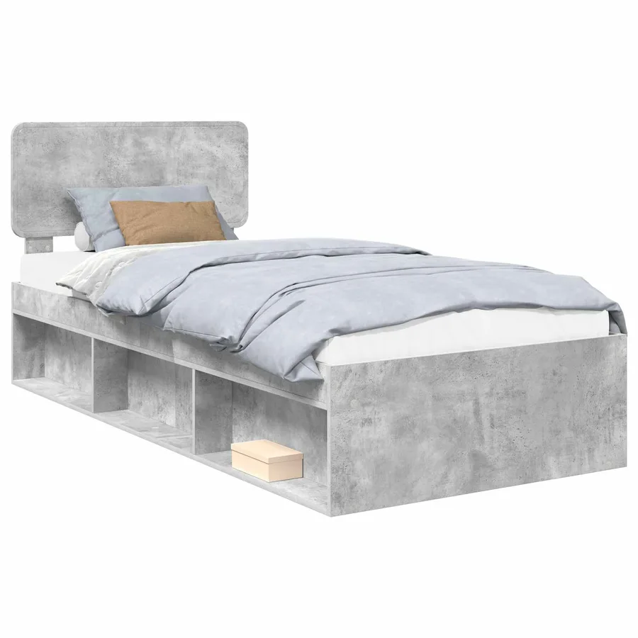 Cadre de lit avec tête de lit Gris Béton 75 x 190 cm Pin massif - 2