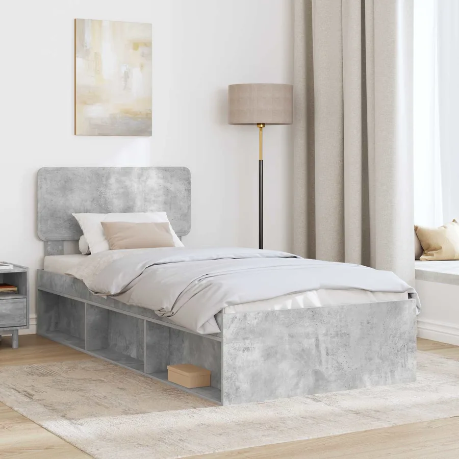 Cadre de lit avec tête de lit Gris Béton 75 x 190 cm Pin massif - 3