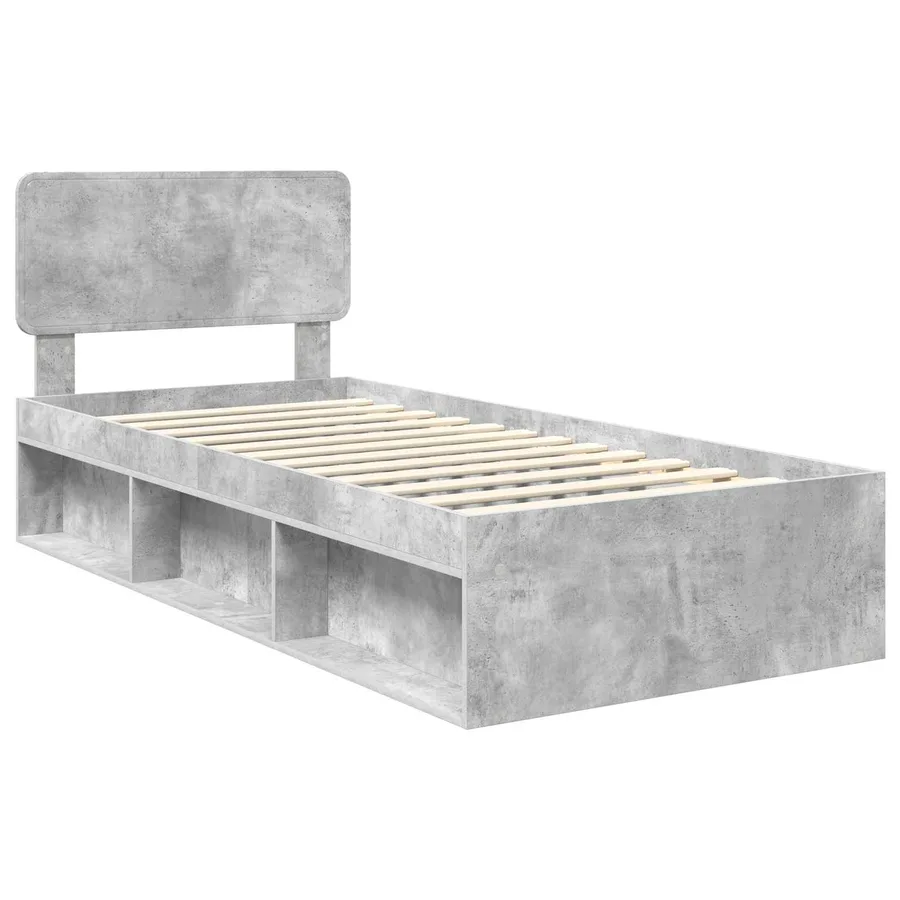 Cadre de lit avec tête de lit Gris Béton 75 x 190 cm Pin massif - 4
