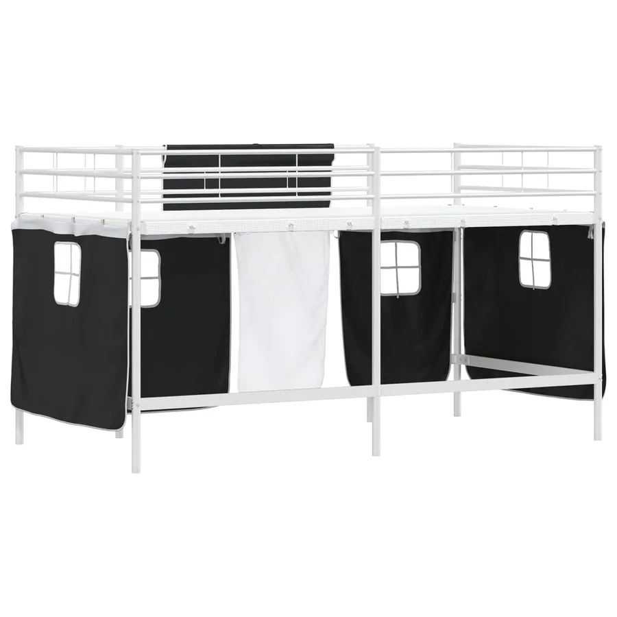 Cadre de Lit Mezzanine pour Enfants avec Rideaux Blanc et Noir - 10