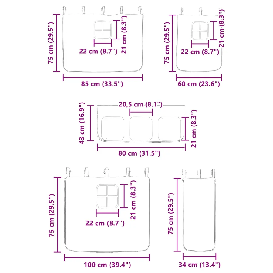Cadre de Lit Mezzanine pour Enfants avec Rideaux Blanc et Noir - 16