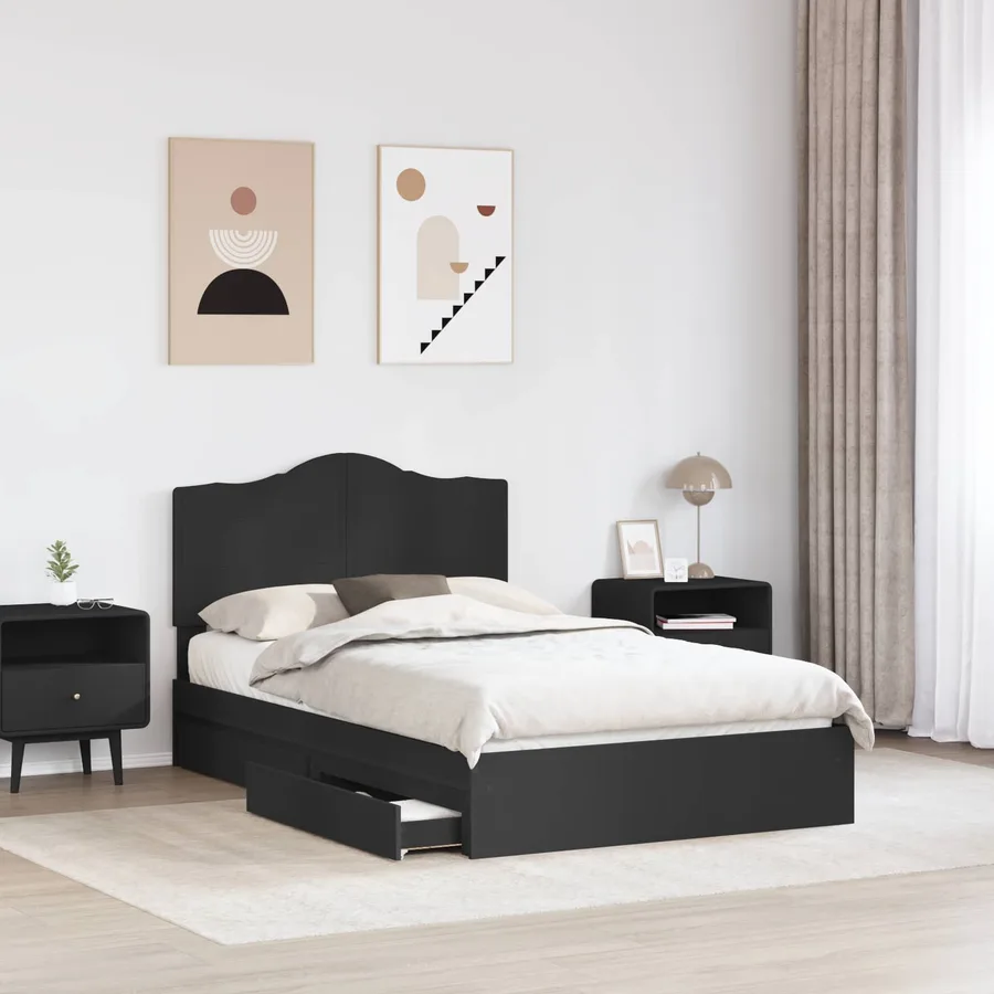 Lit de Rangement Noir 135 x 190 cm Bois d'ingénierie - 3