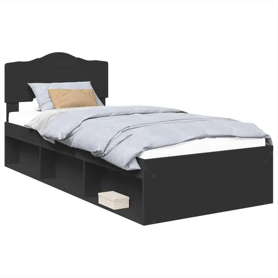 Cadre de lit Noir 90 x 200 cm Bois de pin massif - 2