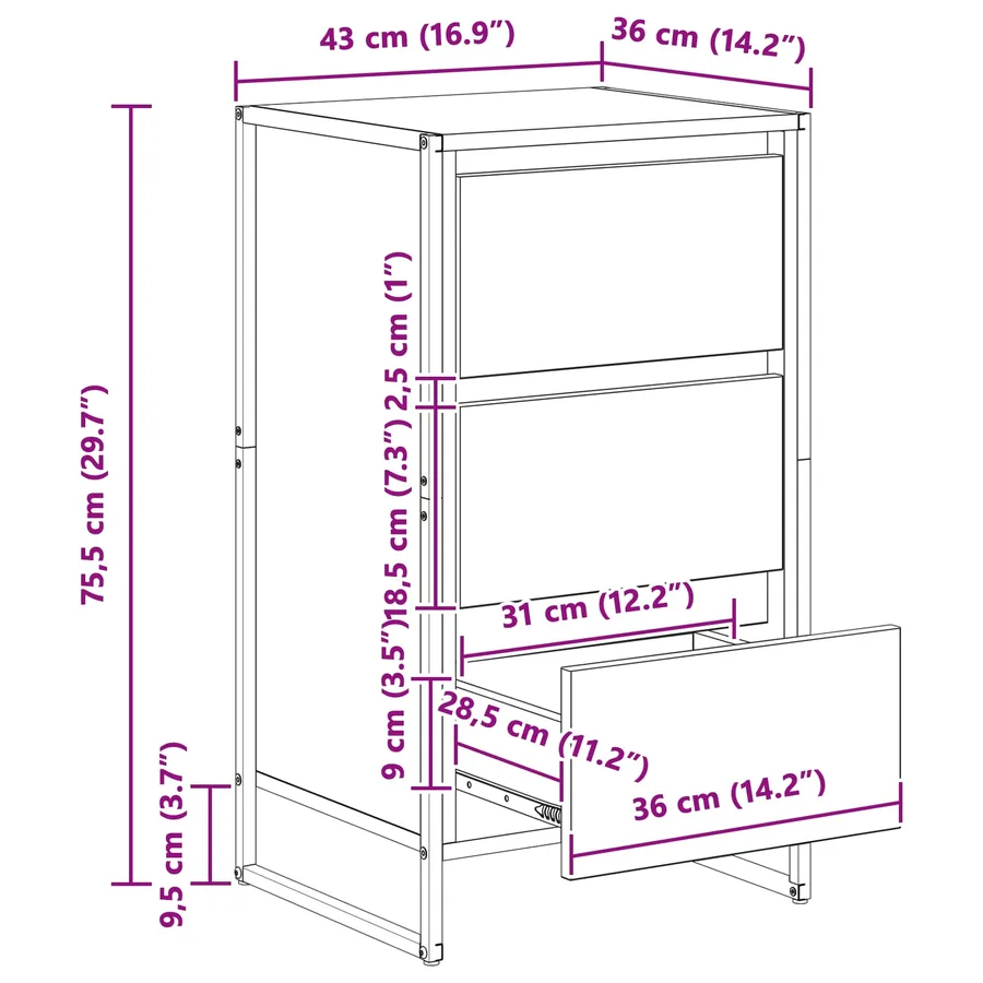 Buffet Chêne Fumé 42 x 36 x 75.5 cm Bois d'ingénierie - 12
