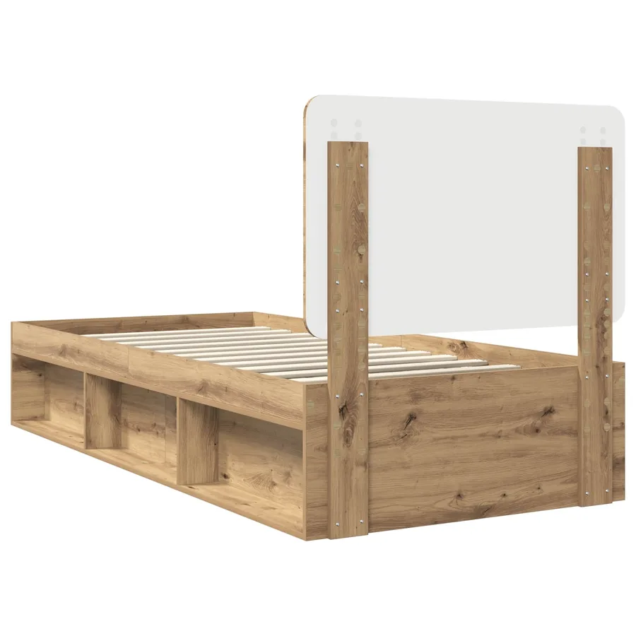Cadre de lit Chêne artisan 90 x 190 cm Bois de pin massif - 9