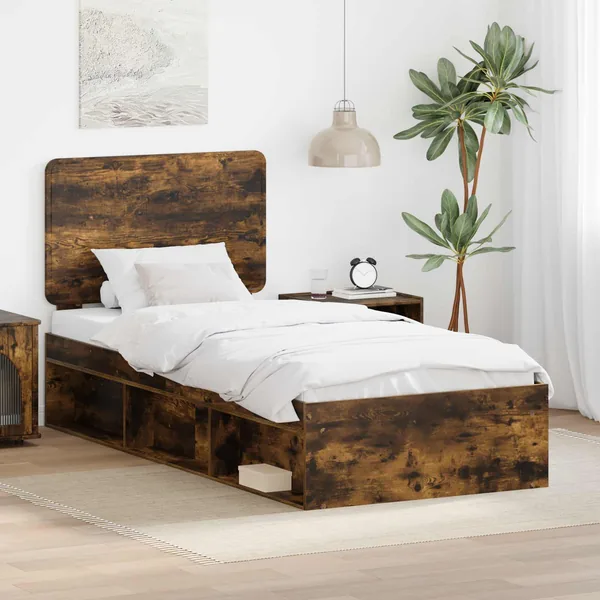 Cadre de lit Chêne fumé 90 x 190 cm Bois de pin massif