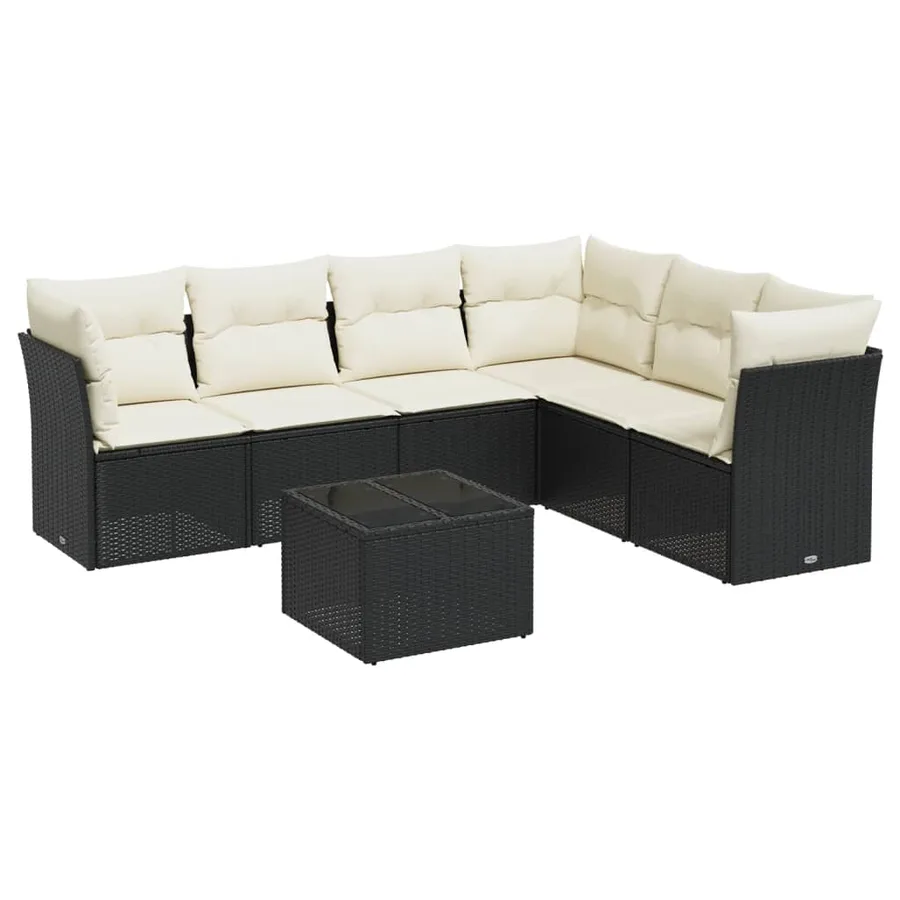 Salon de jardin 7 pcs avec coussins noir résine tressée 55 x 62 x 69 cm - 57,2 kg - 2