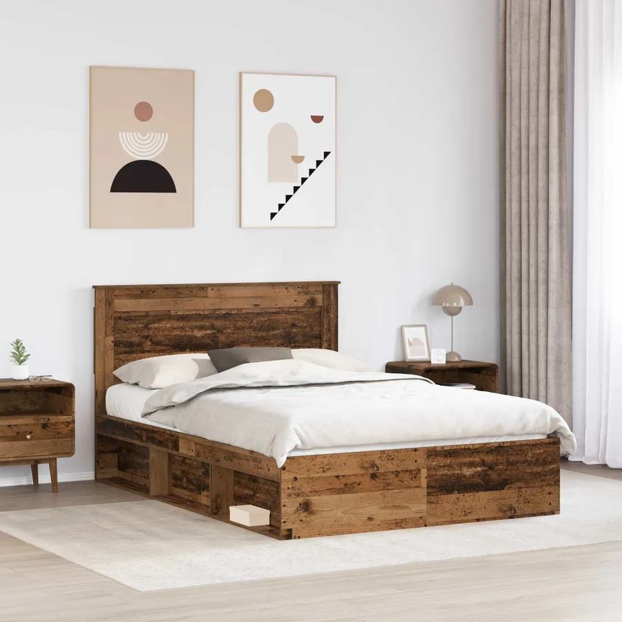 Cadre de lit Bois ancien 140 x 190 cm Pin massif - 3