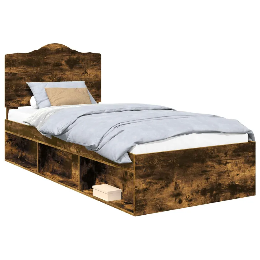 Cadre de lit avec tête de lit Chêne fumé 90 x 200 cm Pin massif - 2