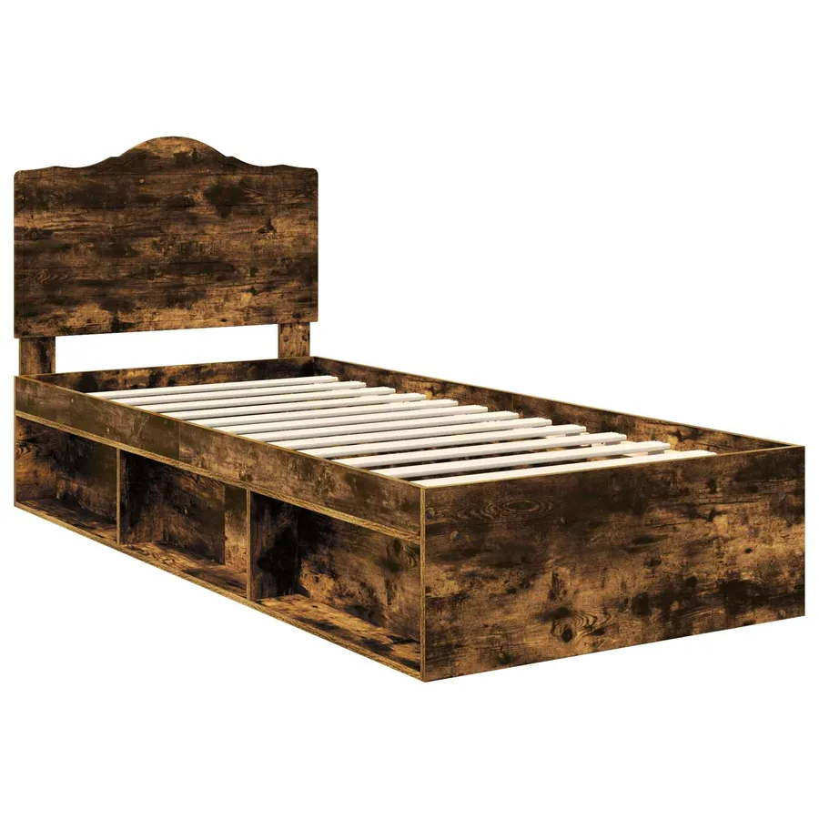 Cadre de lit avec tête de lit Chêne fumé 90 x 200 cm Pin massif - 4
